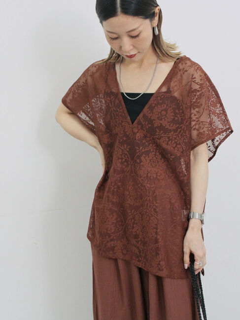 Samansa Mos2 blue「レースブラウス」|シャツ・ブラウス|