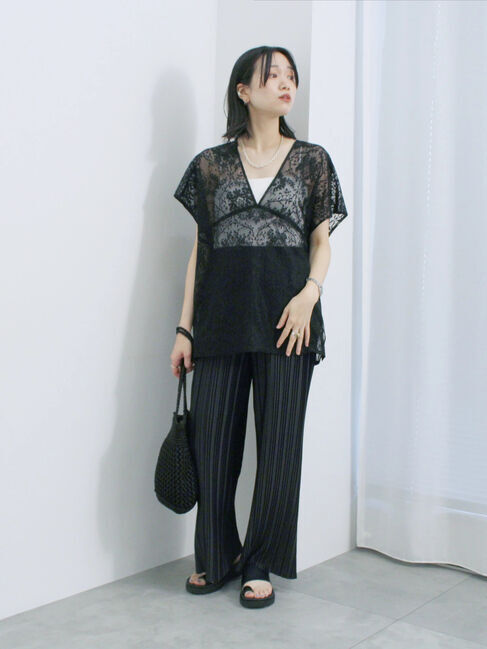 Samansa Mos2 blue「レースブラウス」|シャツ・ブラウス|