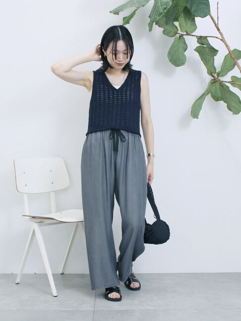 Samansa Mos2 blue「テープヤーン透かしニットベスト」|ニット・セーター|