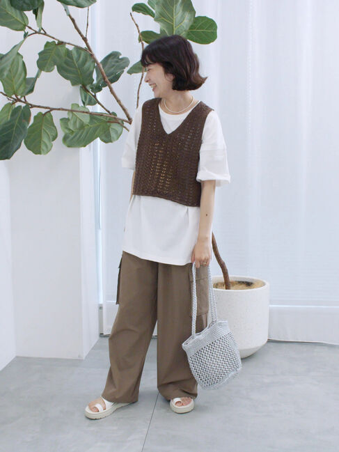 Samansa Mos2 blue「テープヤーン透かしニットベスト」|ニット・セーター|