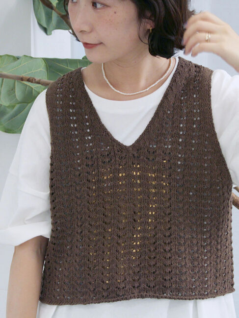 Samansa Mos2 blue「テープヤーン透かしニットベスト」|ニット・セーター|