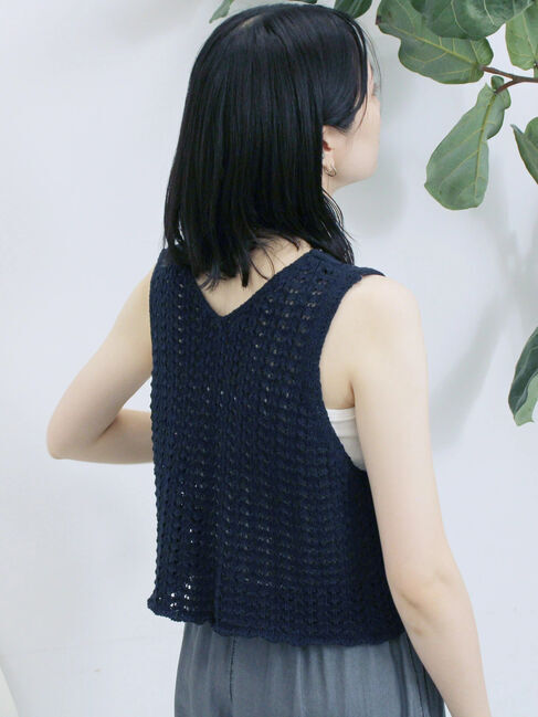 Samansa Mos2 blue「テープヤーン透かしニットベスト」|ニット・セーター|