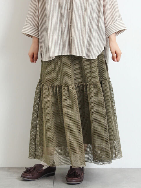 SM2「セルフカット メッシュスカート」|スカート|カーキ