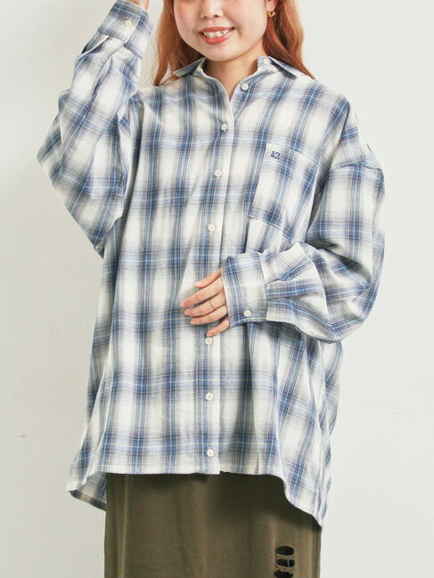SM2「オンブレチェック裾ドロストシャツ」|シャツ・ブラウス|ネイビー