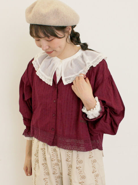 Samansa Mos2「ランダム刺繍入りブラウス」|シャツ・ブラウス|ボルドー