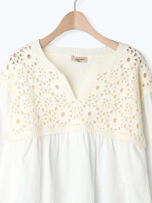 Samansa Mos2「花柄ニット+布帛切替チュニック」|ニット・セーター|