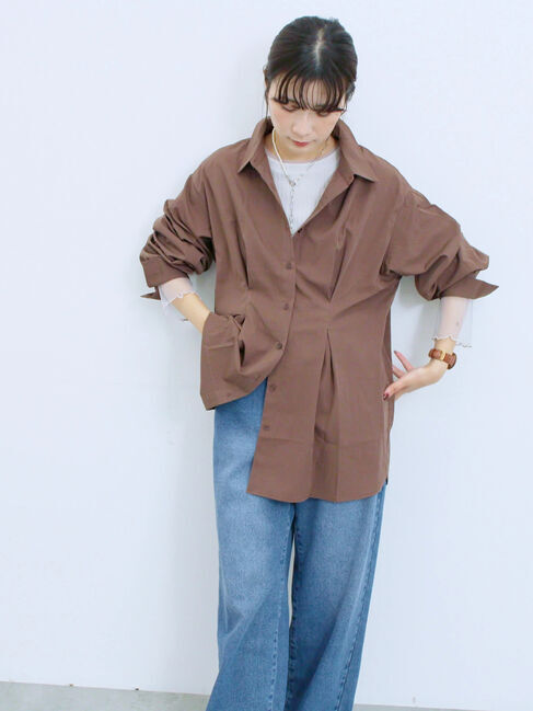 Samansa Mos2 blue「◎マットサテンタックシャツ」|シャツ・ブラウス|