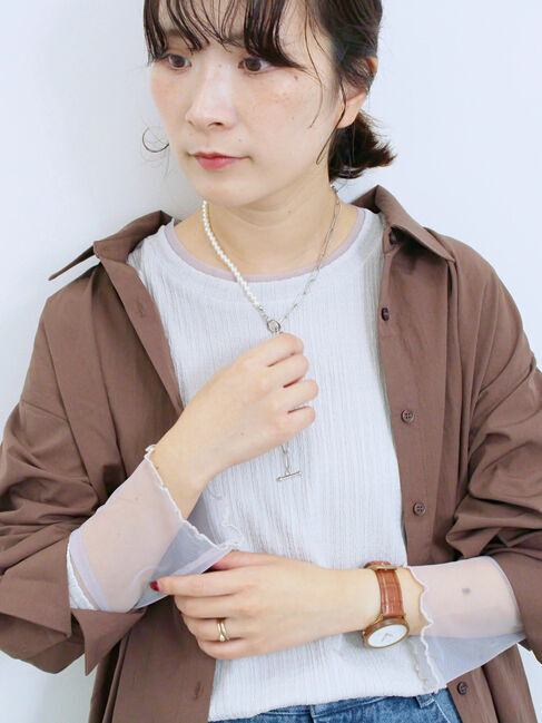 Samansa Mos2 blue「◎マットサテンタックシャツ」|シャツ・ブラウス|