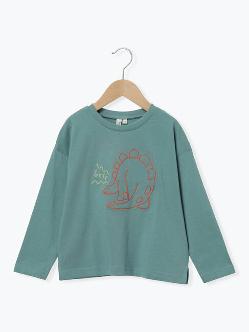 Samansa Mos2 Lagom「恐竜刺繍ロンT」|Tシャツ・カットソー|グリーン