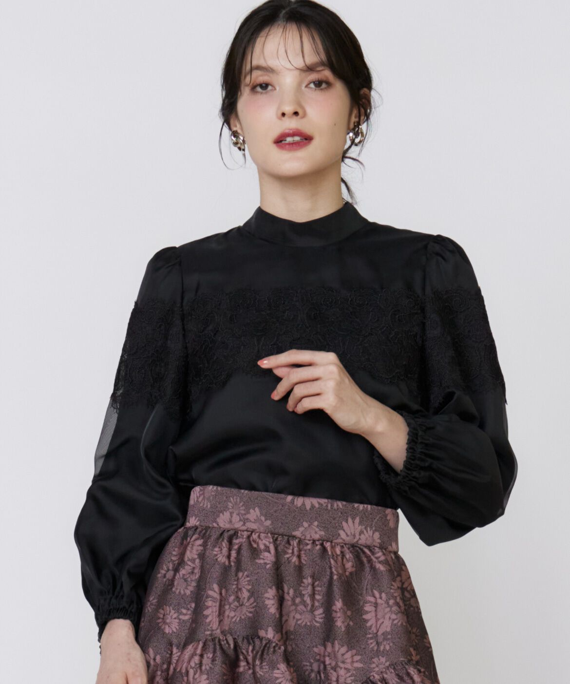 Maglie le cassetto「《大きいサイズ》シアーレースブラウス《M Maglie le cassetto》」|シャツ・ブラウス|ブラック