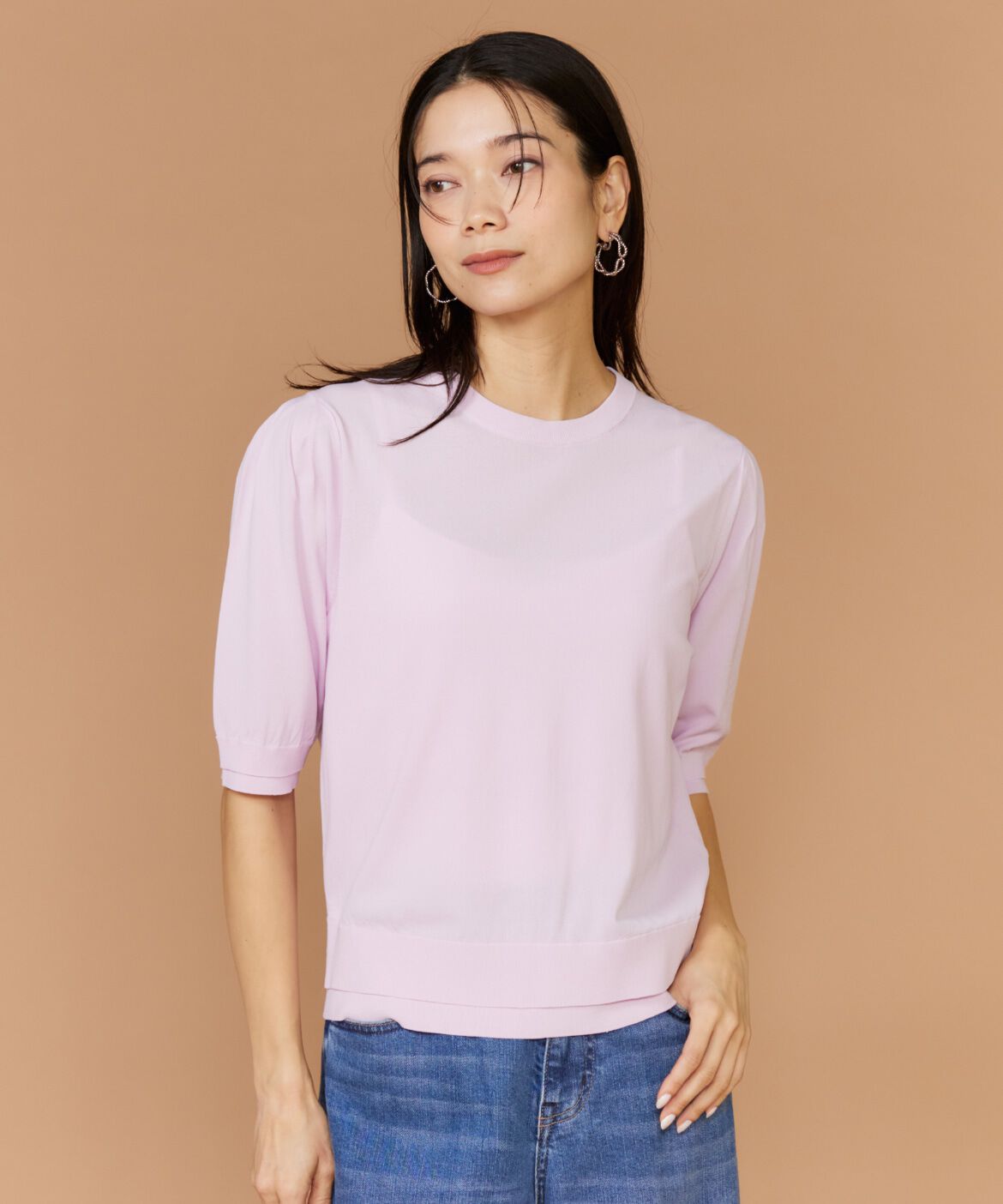 INED「《大きいサイズ》クルーネック5分袖サマーニット」|ニット・セーター|ラベンダー7