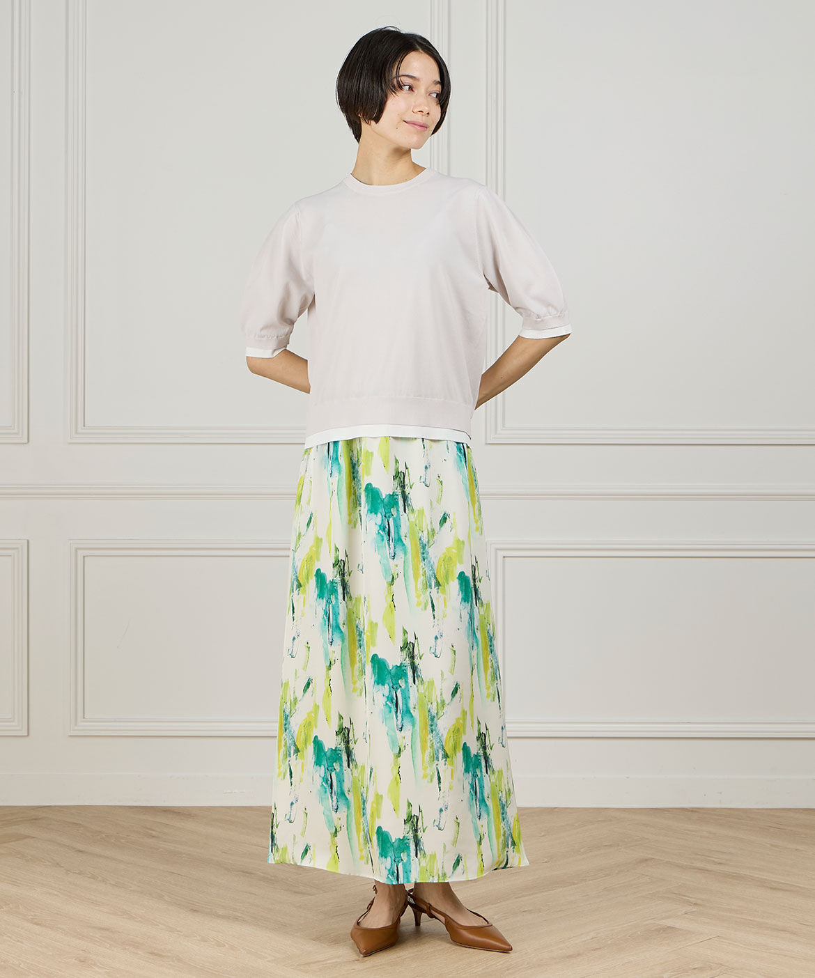 INED「《大きいサイズ》クルーネック5分袖サマーニット」|ニット・セーター|