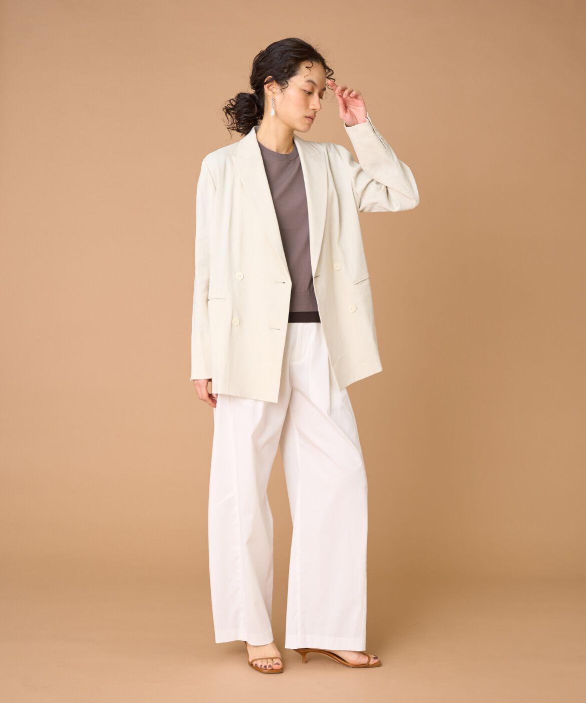 INED「《大きいサイズ》クルーネック5分袖サマーニット」|ニット・セーター|