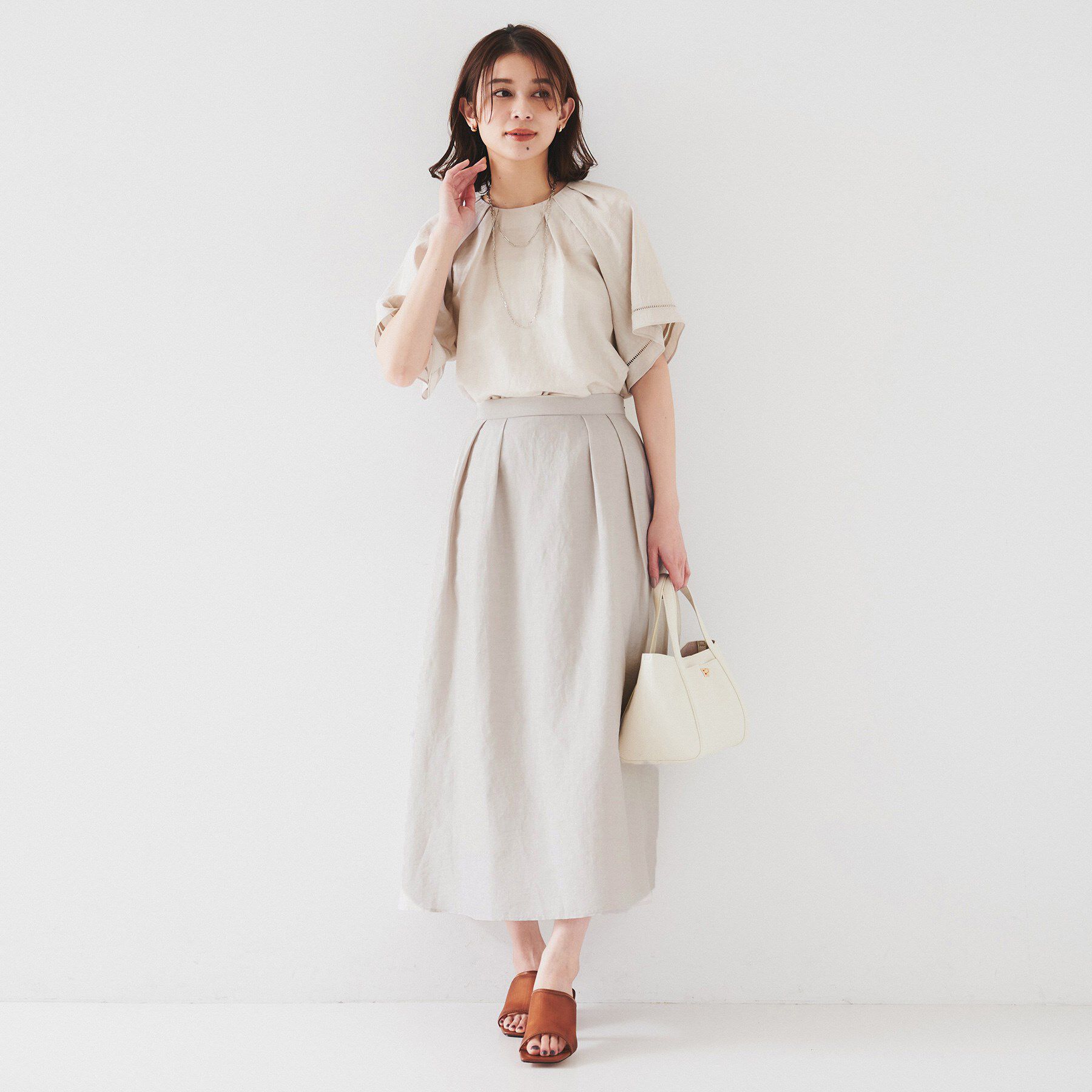 UNTITLED「【セットアップ可能/手洗い可】リネン混フレアスカート」|スカート|