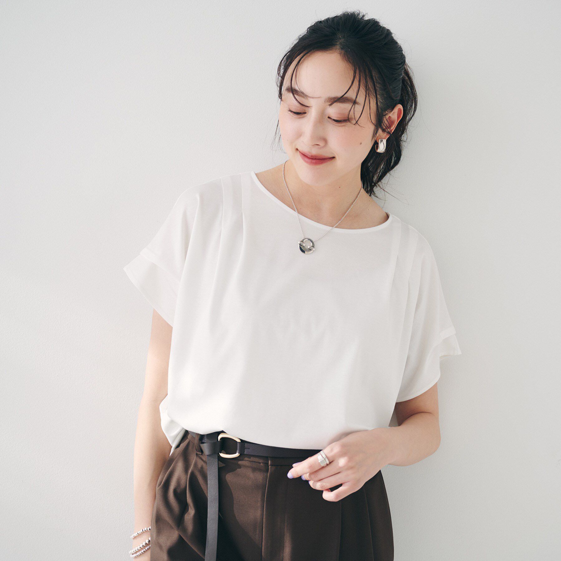 UNTITLED「【洗える】タック入りフレンチスリーブプルオーバー」|Tシャツ・カットソー|