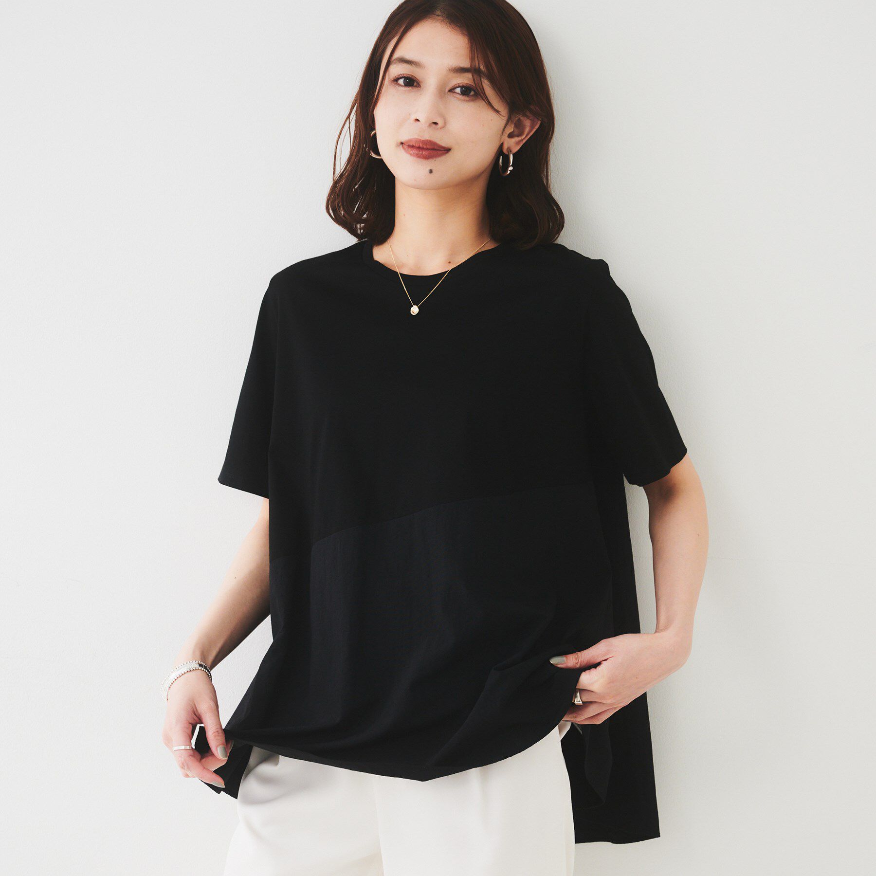 UNTITLED「【UVカット/接触冷感/Tシャツ】異素材ドッキングペプラム」|Tシャツ・カットソー|