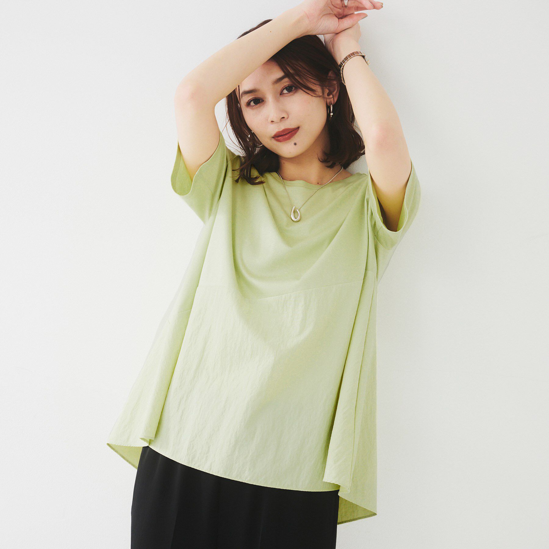 UNTITLED「【UVカット/接触冷感/Tシャツ】異素材ドッキングペプラム」|Tシャツ・カットソー|ミントグリーン(02