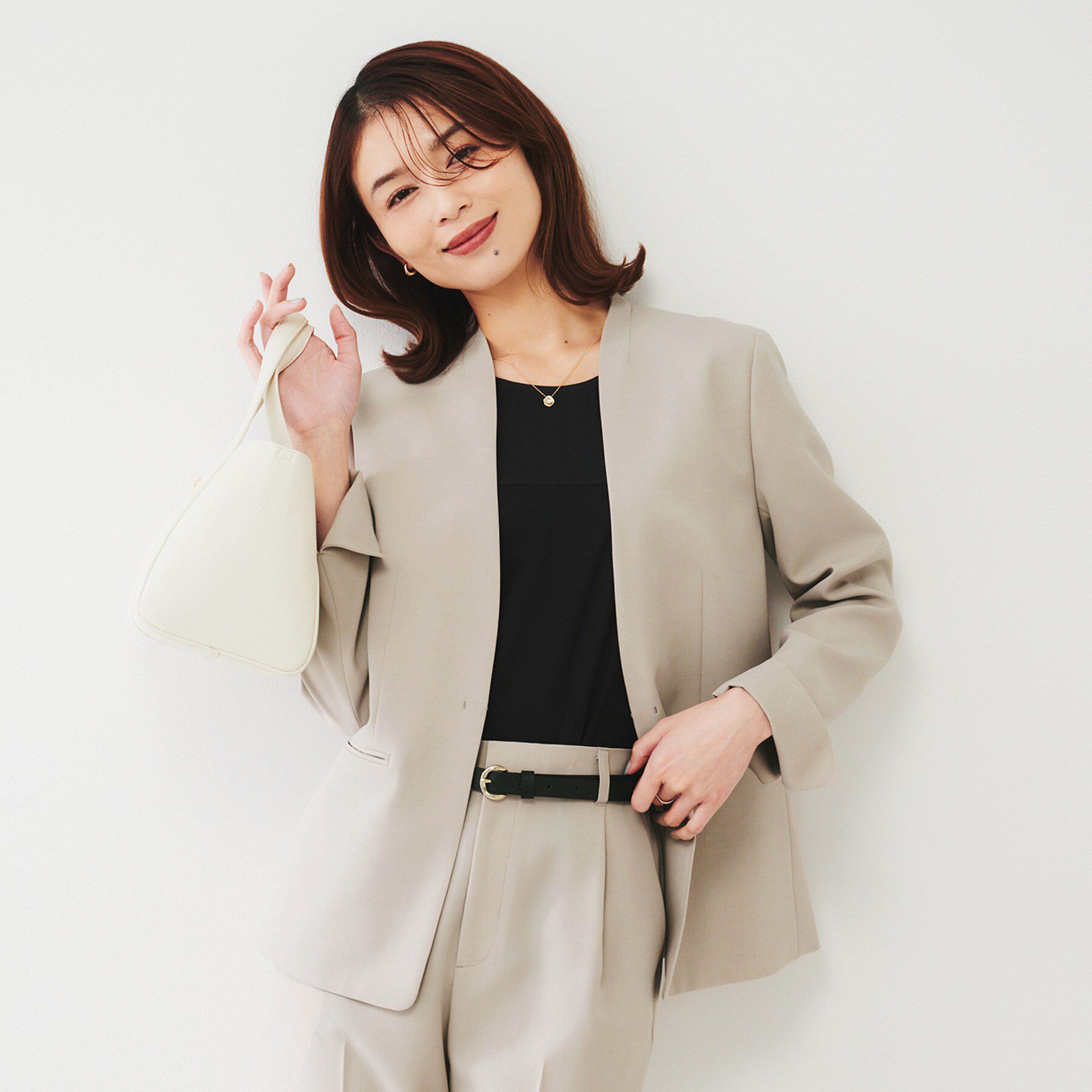 UNTITLED「【通勤スーツ】ライトウェイト カラーレスジャケット」|ノーカラージャケット|