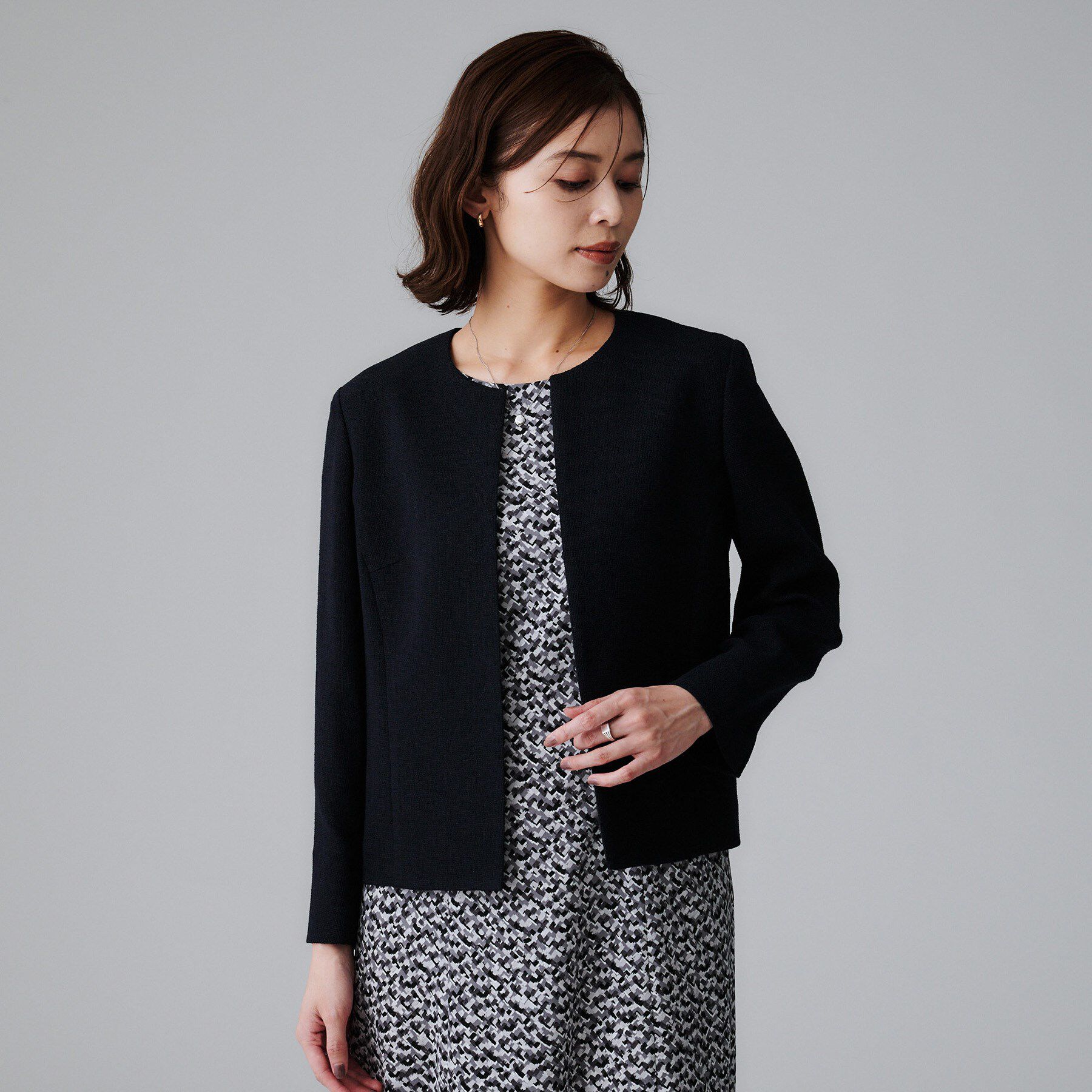 UNTITLED「【短丈/日本製】カラミ風メッシュ ノーカラージャケット」|ノーカラージャケット|