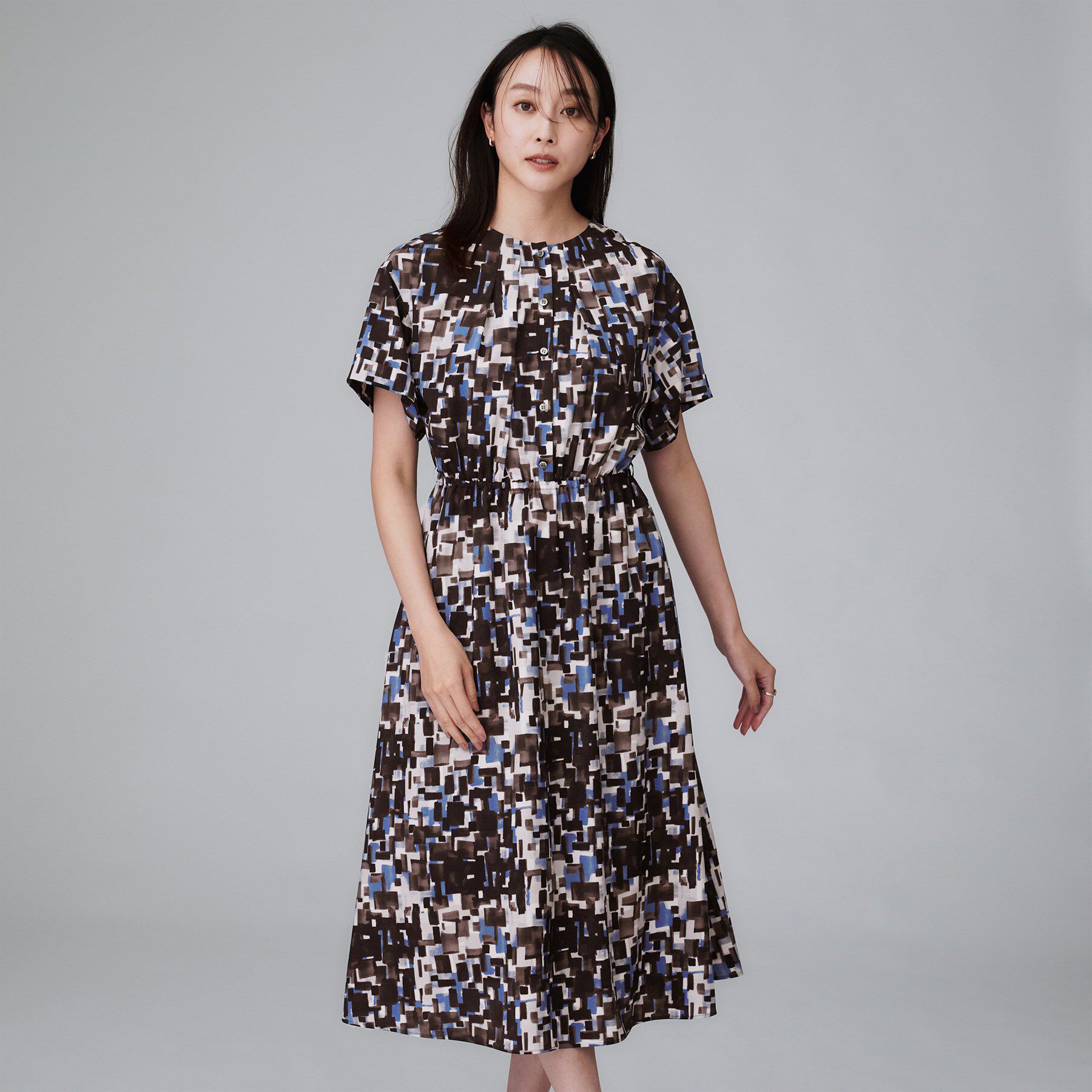 UNTITLED「【洗える/前開きボタン/ベルト付】ブロック柄ワンピース」|ワンピース|