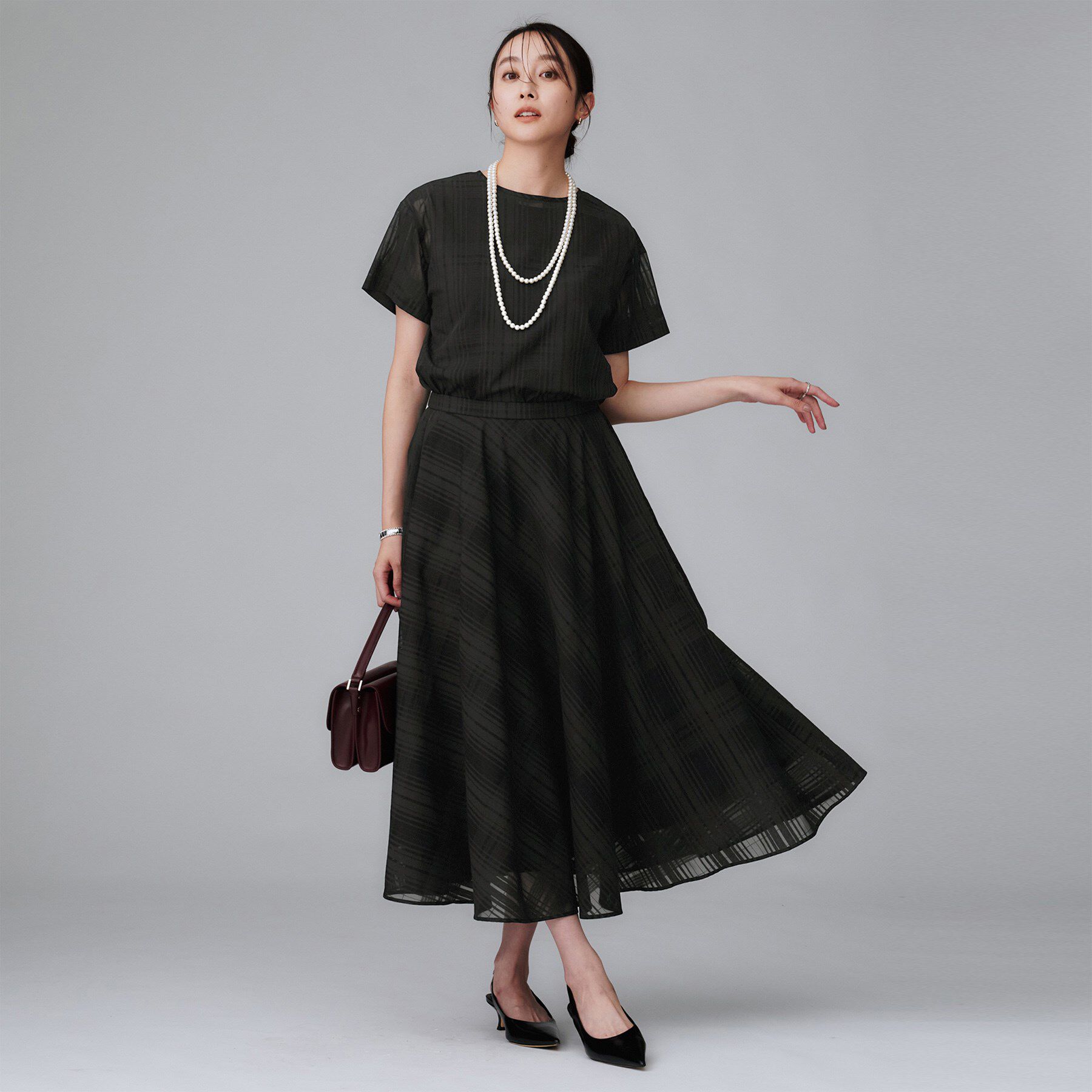 UNTITLED「【セットアップ可/エレガント】シアーチェックTブラウス」|シャツ・ブラウス|