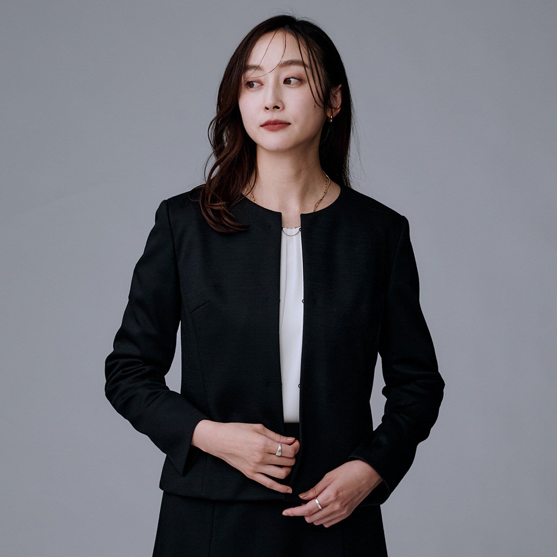 UNTITLED「【洗えるスーツ/ストレッチ】ウール混ジャージ ノーカラージャケット」|ノーカラージャケット|