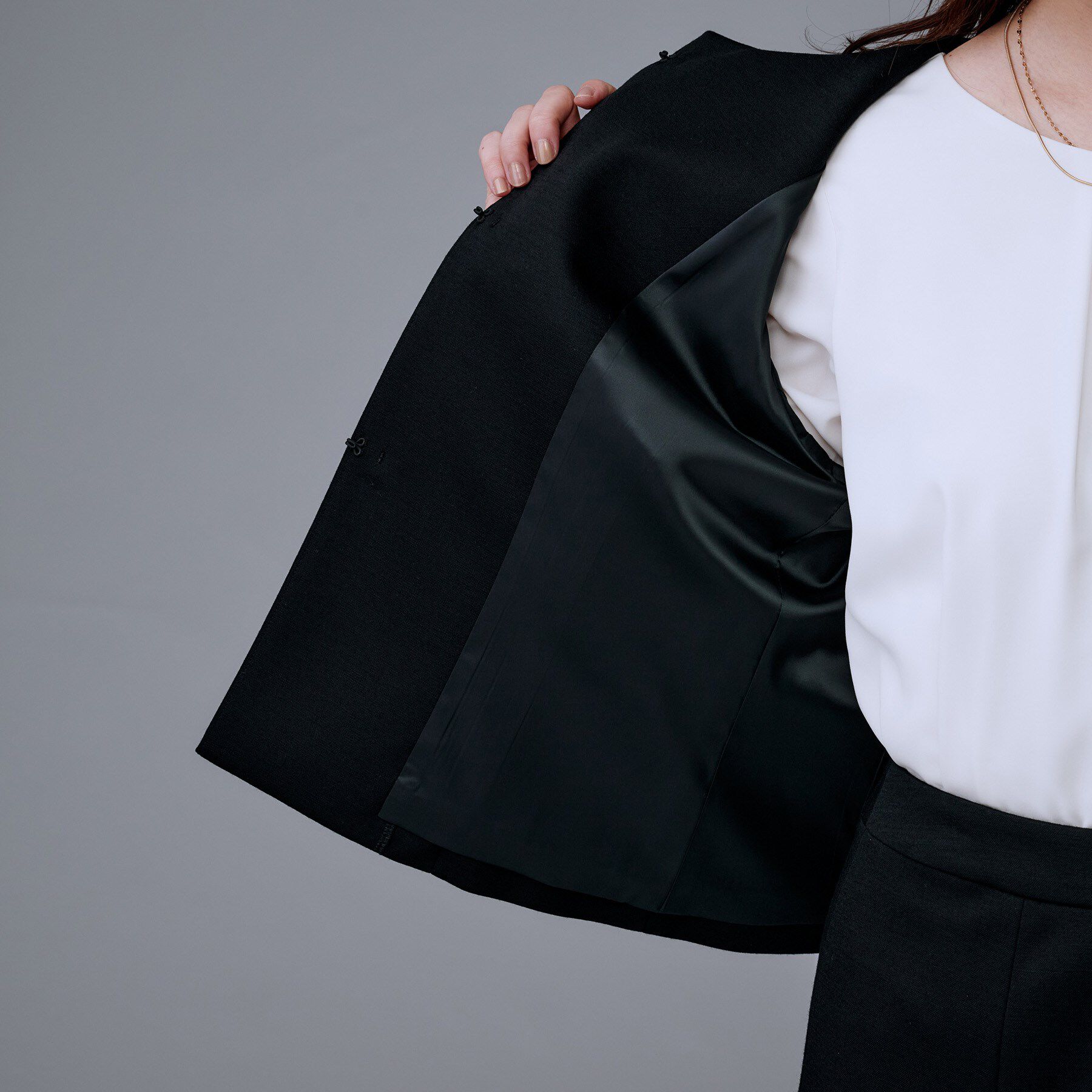 UNTITLED「【洗えるスーツ/ストレッチ】ウール混ジャージ ノーカラージャケット」|ノーカラージャケット|