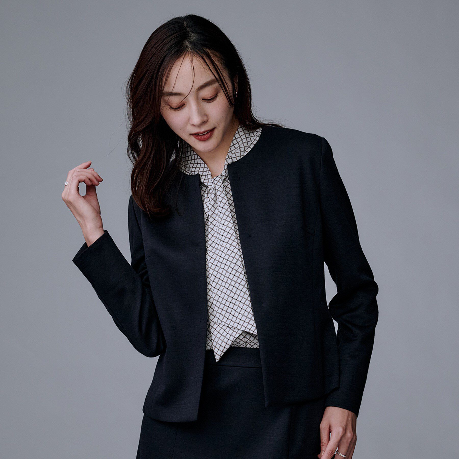 UNTITLED「【洗えるスーツ/ストレッチ】ウール混ジャージ ノーカラージャケット」|ノーカラージャケット|