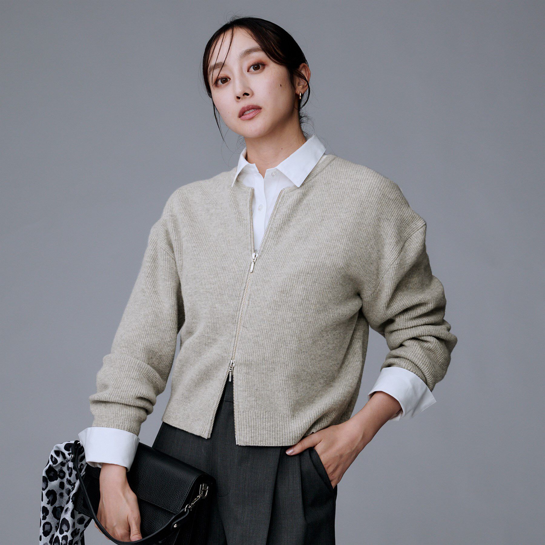 UNTITLED「【ゆったりサイズ／着丈短め】ジップニットカーディガン」|カーディガン|