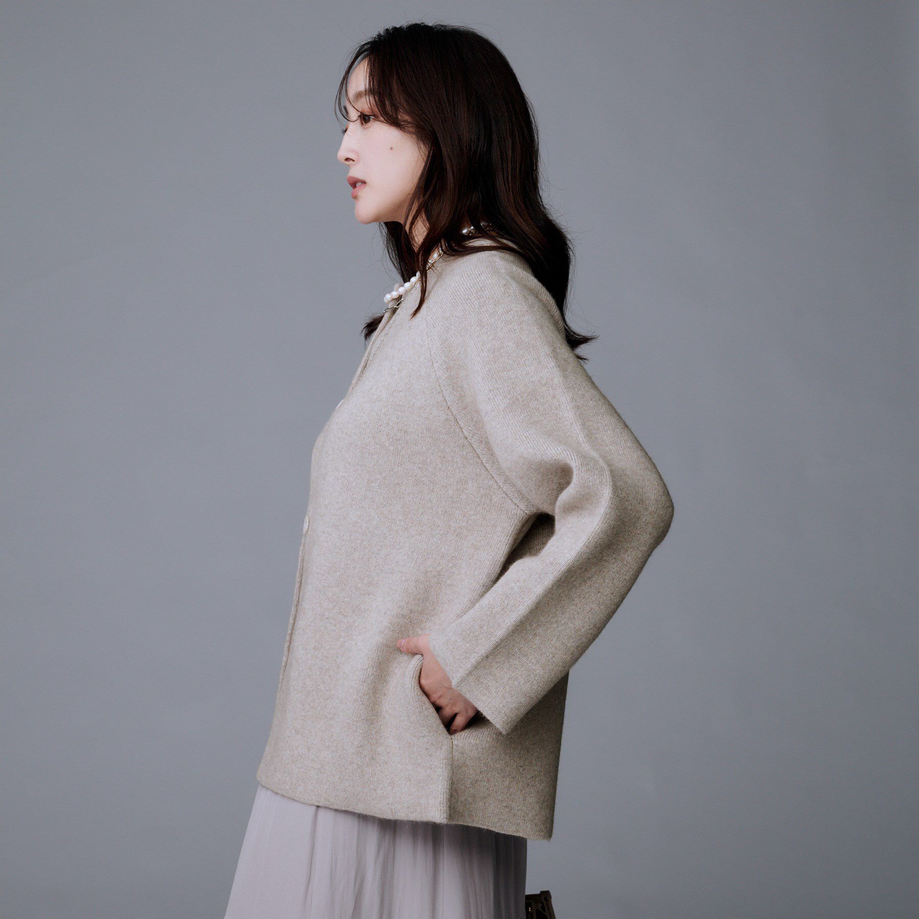 UNTITLED「【軽アウター/ミドル丈】ウールニットコーディガン」|カーディガン|