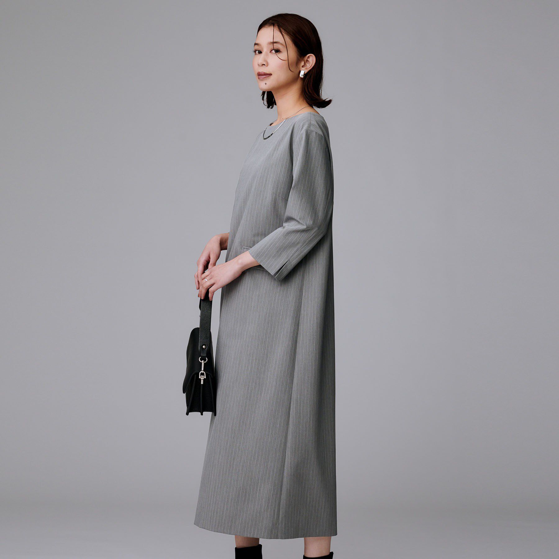 UNTITLED「【洗える/ストレッチ性】スーツライク ストライプワンピース」|ワンピース|