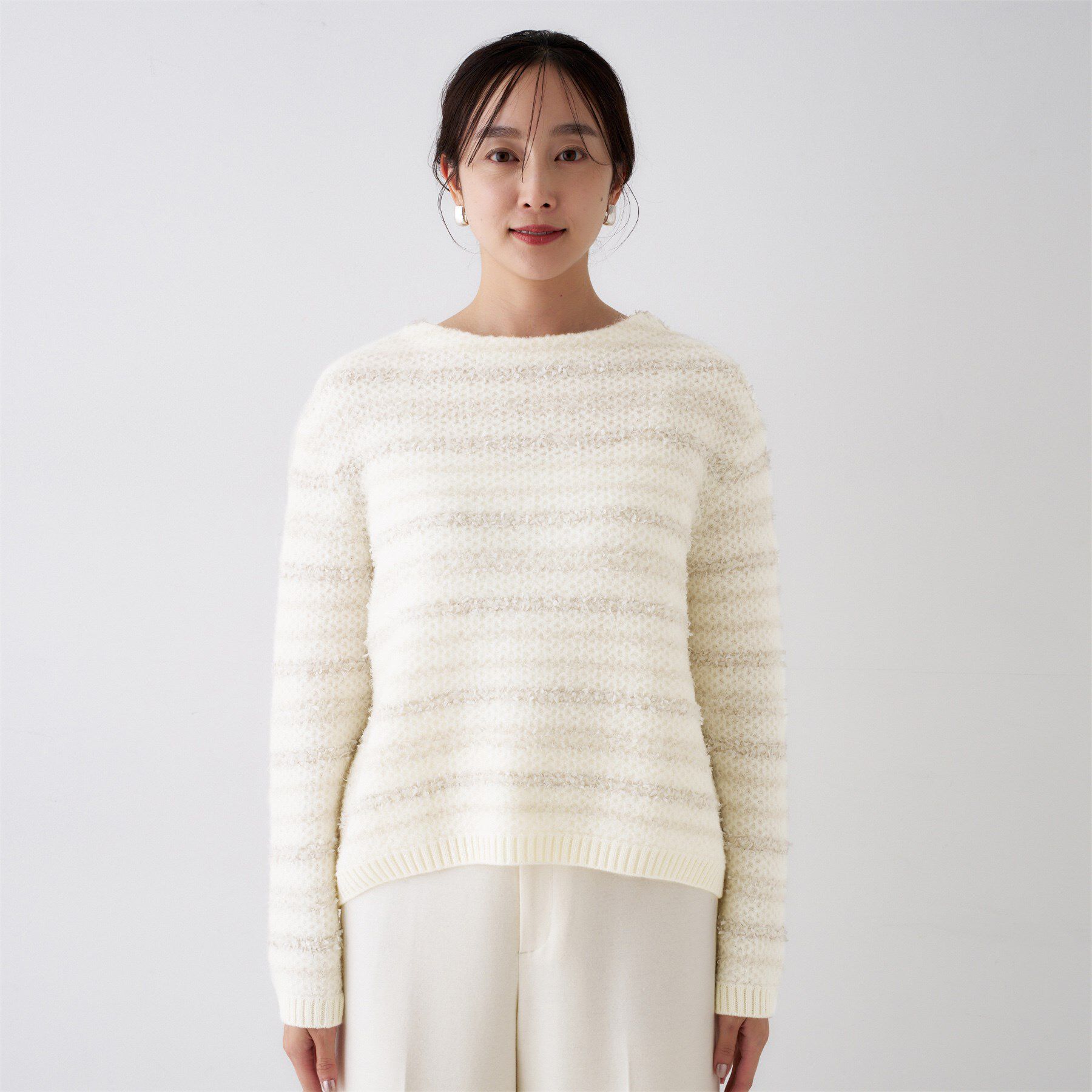 UNTITLED「【ツイード調/コンパクト丈】ブークレーボートネックニット」|ニット・セーター|