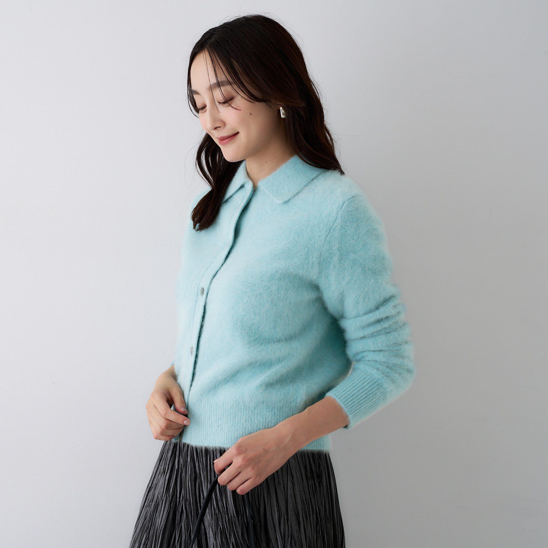 UNTITLED「【ふわふわニット/オンオフ使える】フォックスカシミヤ衿付きカーディガン」|カーディガン|