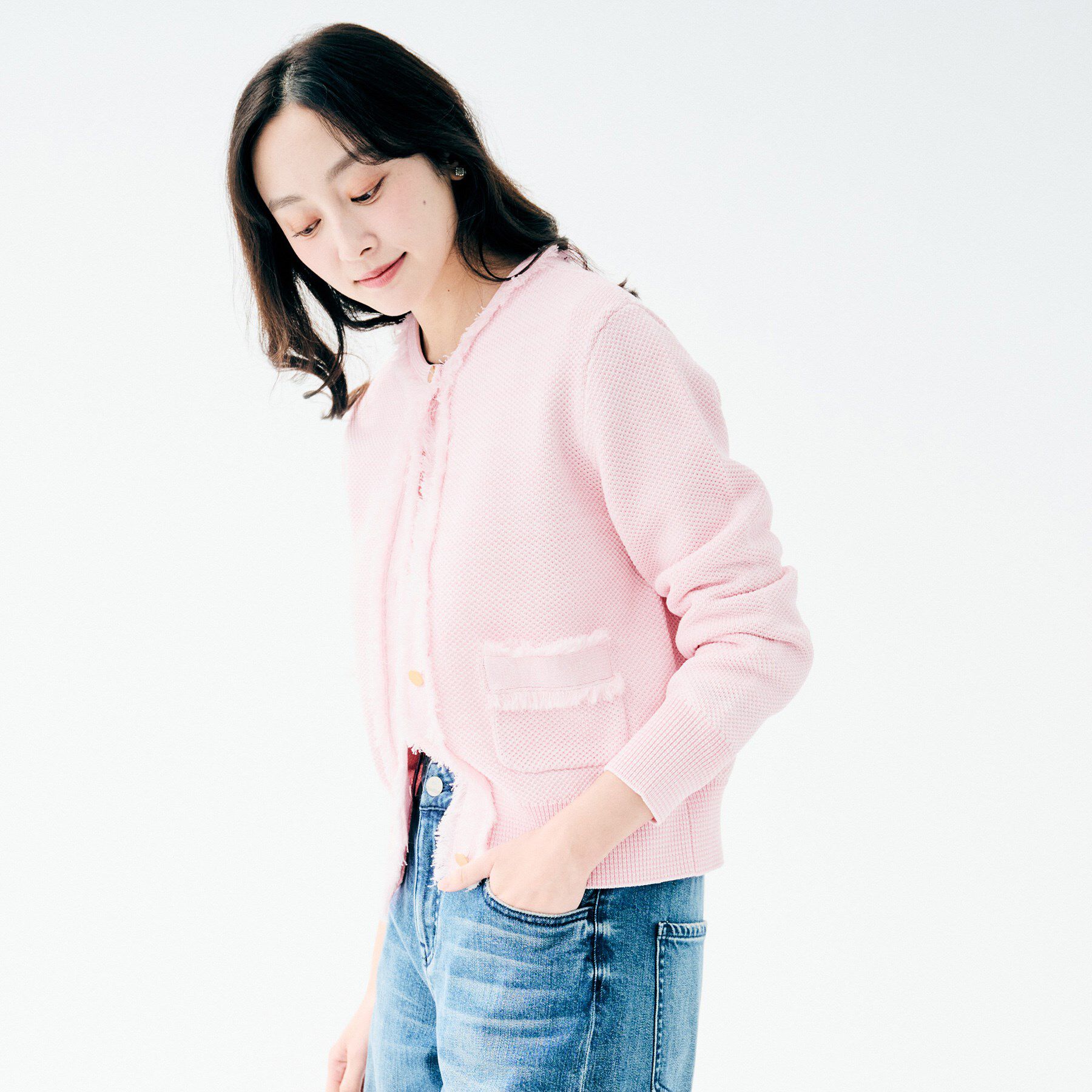 UNTITLED「【洗える/ジャケット風】ツイードニットカーディガン」|カーディガン|