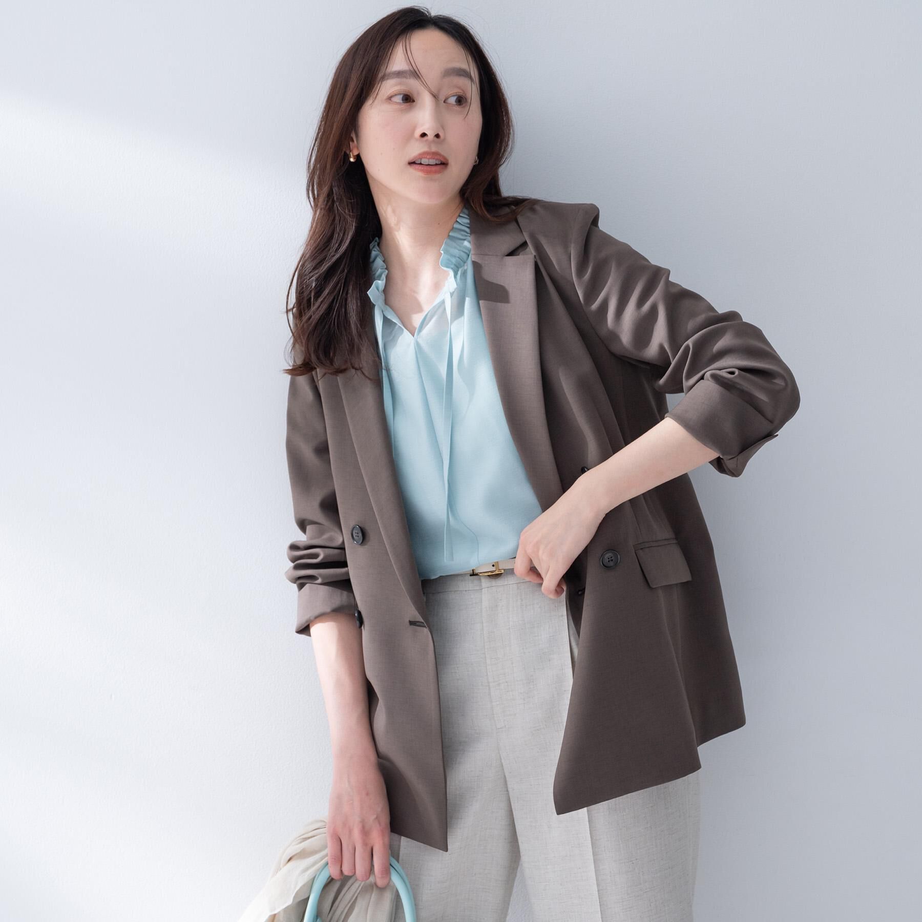 UNTITLED「【UV/接触冷感/洗える】エアリー ダブルブレストジャケット」|テーラードジャケット|ブラウン(043)