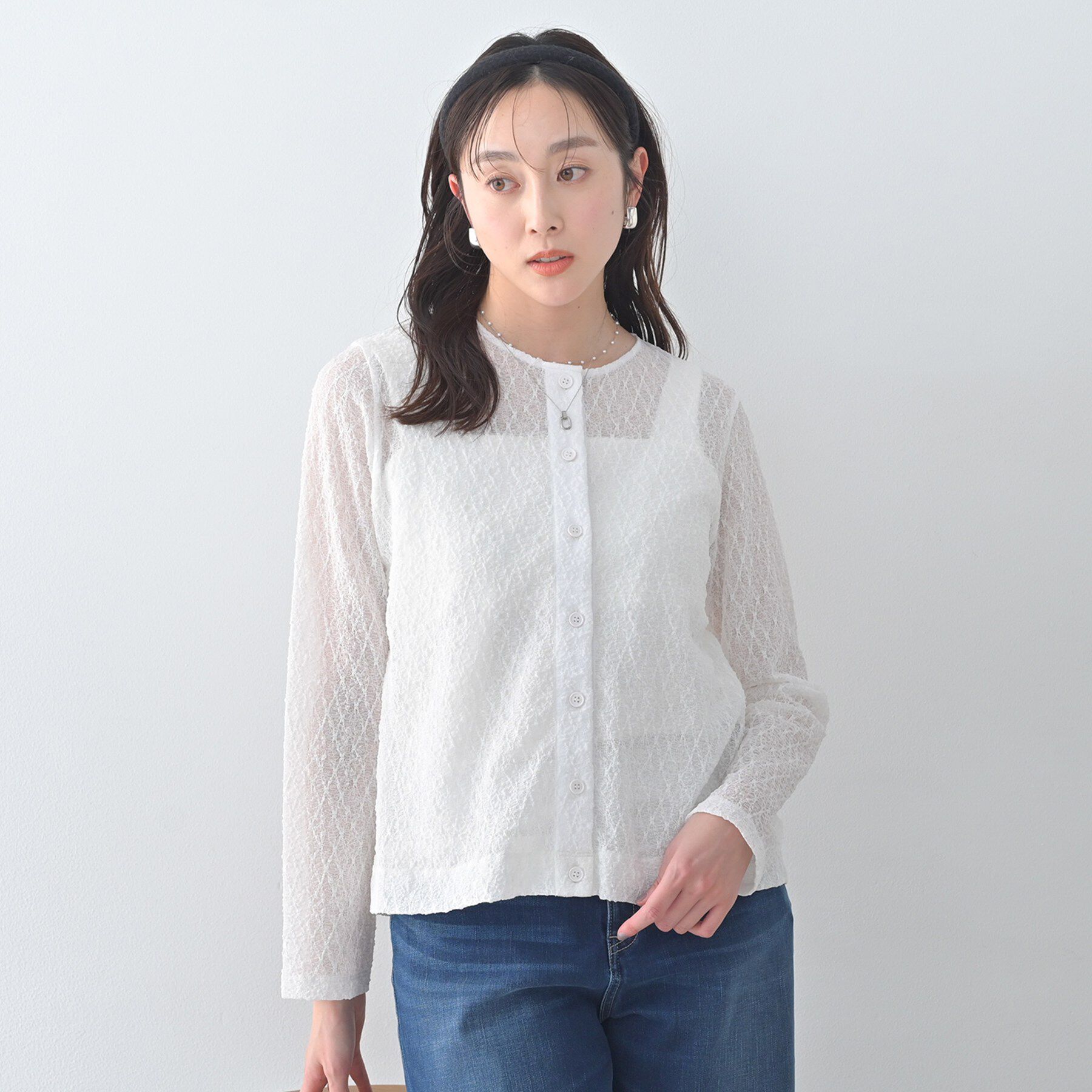 UNTITLED「【古畑星夏さん着用/シアー】ストレッチレースカーディガン」|カーディガン|