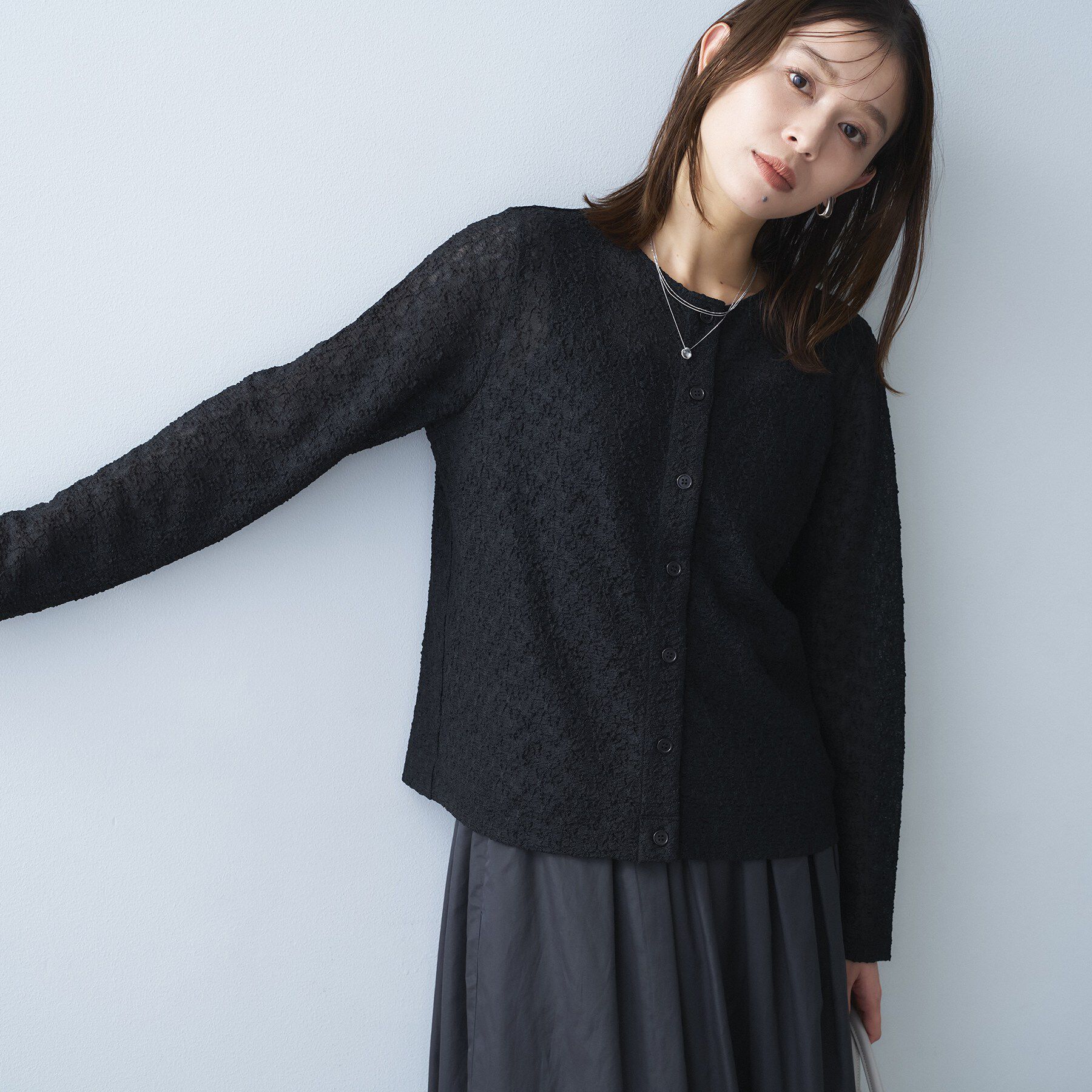 UNTITLED「【古畑星夏さん着用/シアー】ストレッチレースカーディガン」|カーディガン|