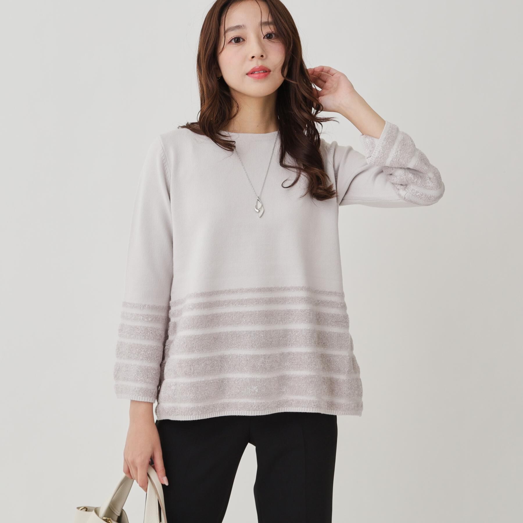 COUP DE CHANCE「【手洗い可】ラメフェザーデザイン ニットトップス」|ニット・セーター|