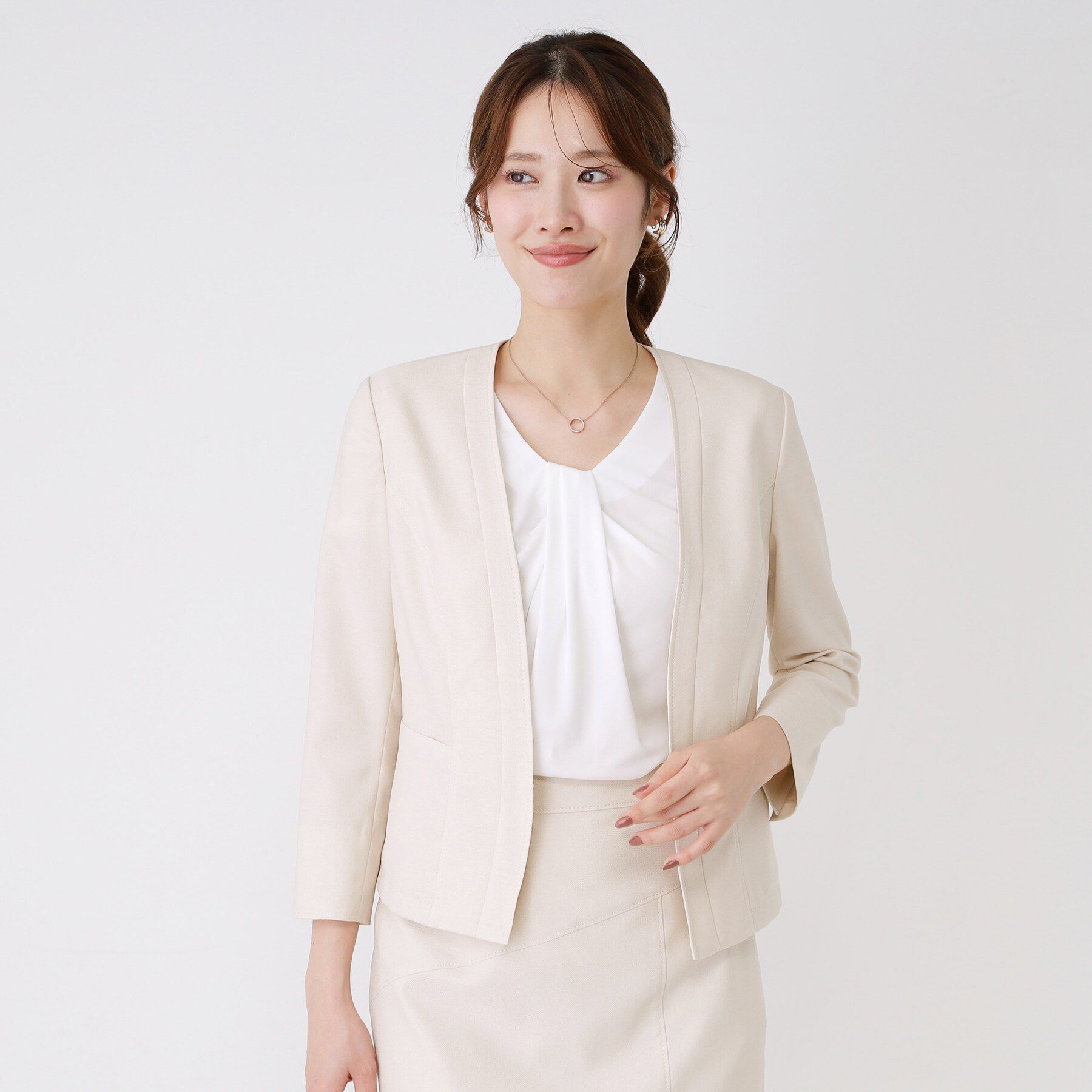 COUP DE CHANCE「【手洗い可／日本製／接触冷感／スーツ可／ワンピース羽織】麻調合繊ノーカラージャケット」|ノーカラージャケット|