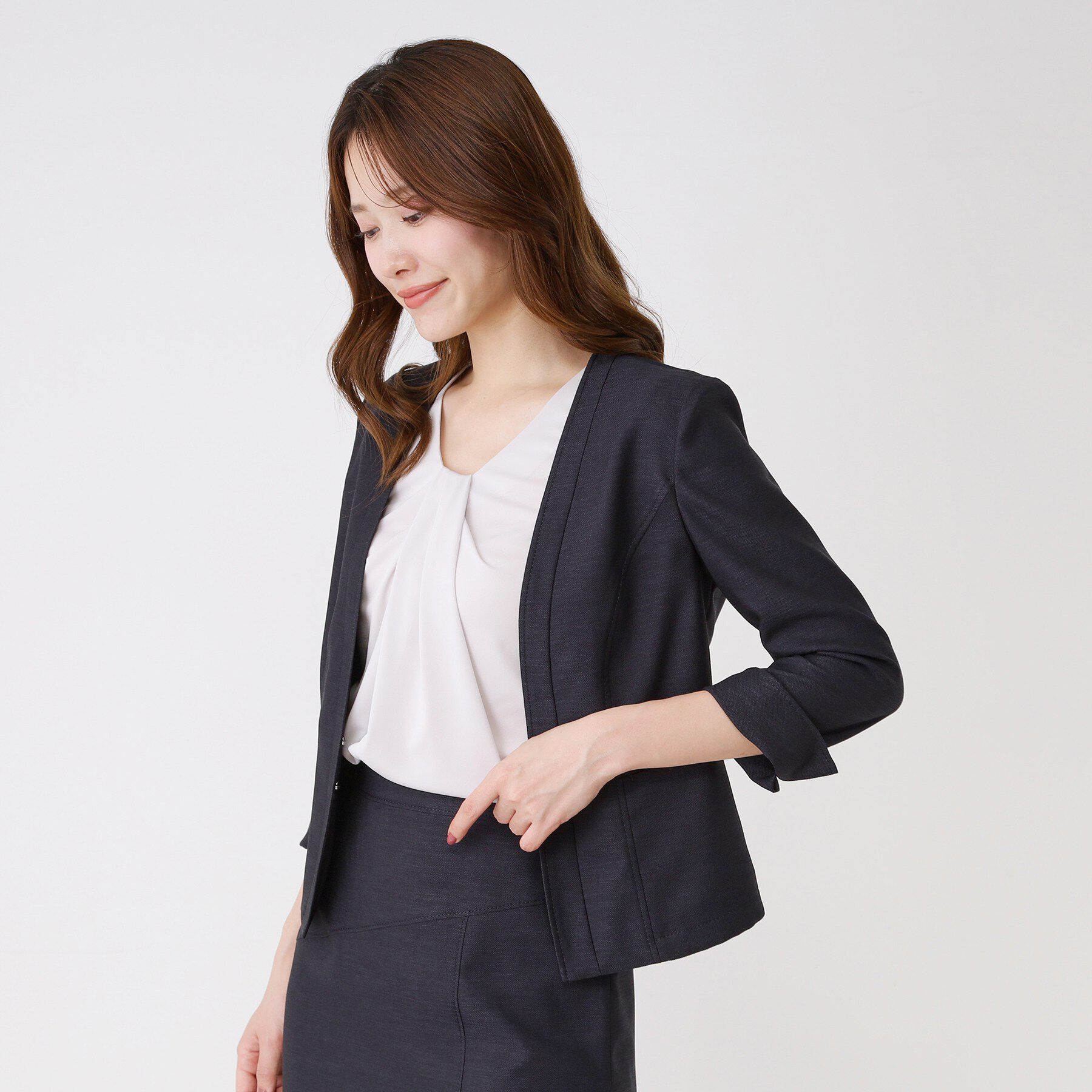 COUP DE CHANCE「【手洗い可／日本製／接触冷感／スーツ可／ワンピース羽織】麻調合繊ノーカラージャケット」|ノーカラージャケット|