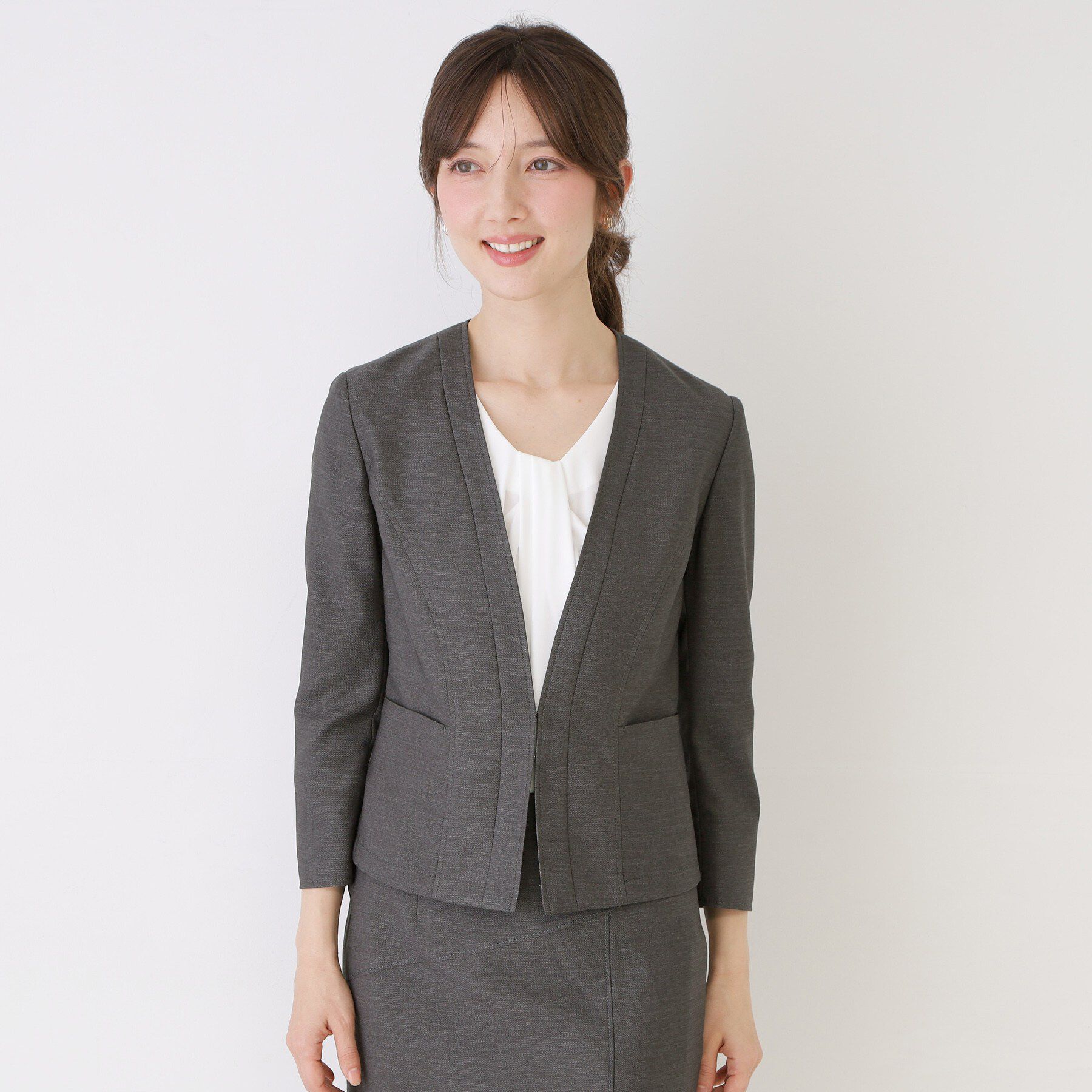 COUP DE CHANCE「【手洗い可／日本製／接触冷感／スーツ可／ワンピース羽織】麻調合繊ノーカラージャケット」|ノーカラージャケット|