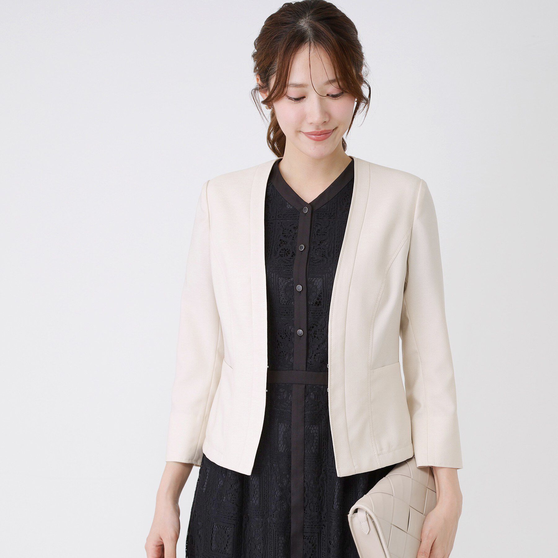 COUP DE CHANCE「【手洗い可／日本製／接触冷感／スーツ可／ワンピース羽織】麻調合繊ノーカラージャケット」|ノーカラージャケット|