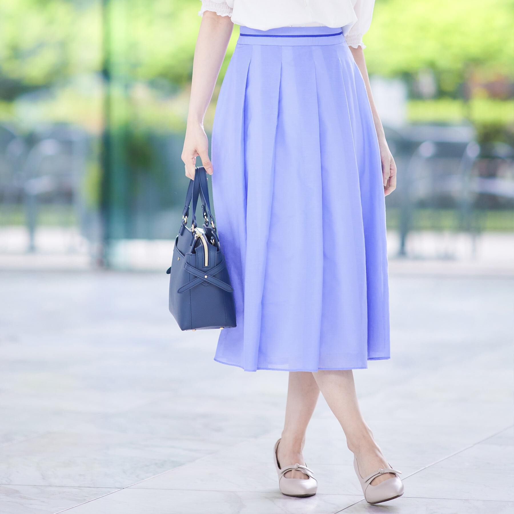 Reflect「【マシンウォッシュ可／セットアップ可】シアーボックスタックプリーツスカート」|スカート|ブルー(091)