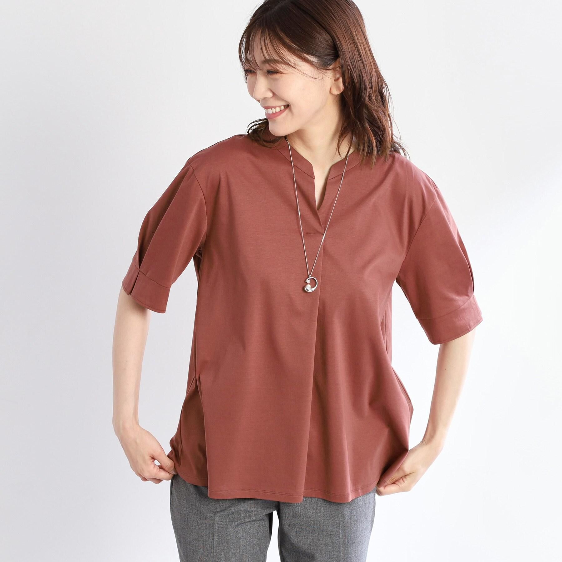 Reflect「【すっきり見え！長め丈／マシンウォッシュ可】スキッパーネックジャージトップス」|Tシャツ・カットソー|