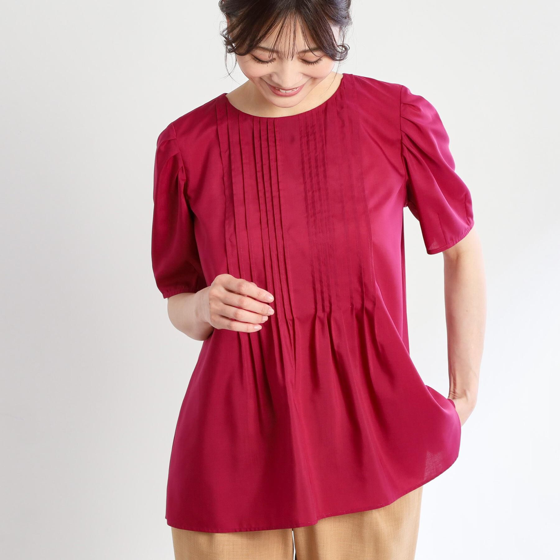 Reflect「【すっきり見え！長め丈】ピンタックデザインチュニックブラウス」|シャツ・ブラウス|