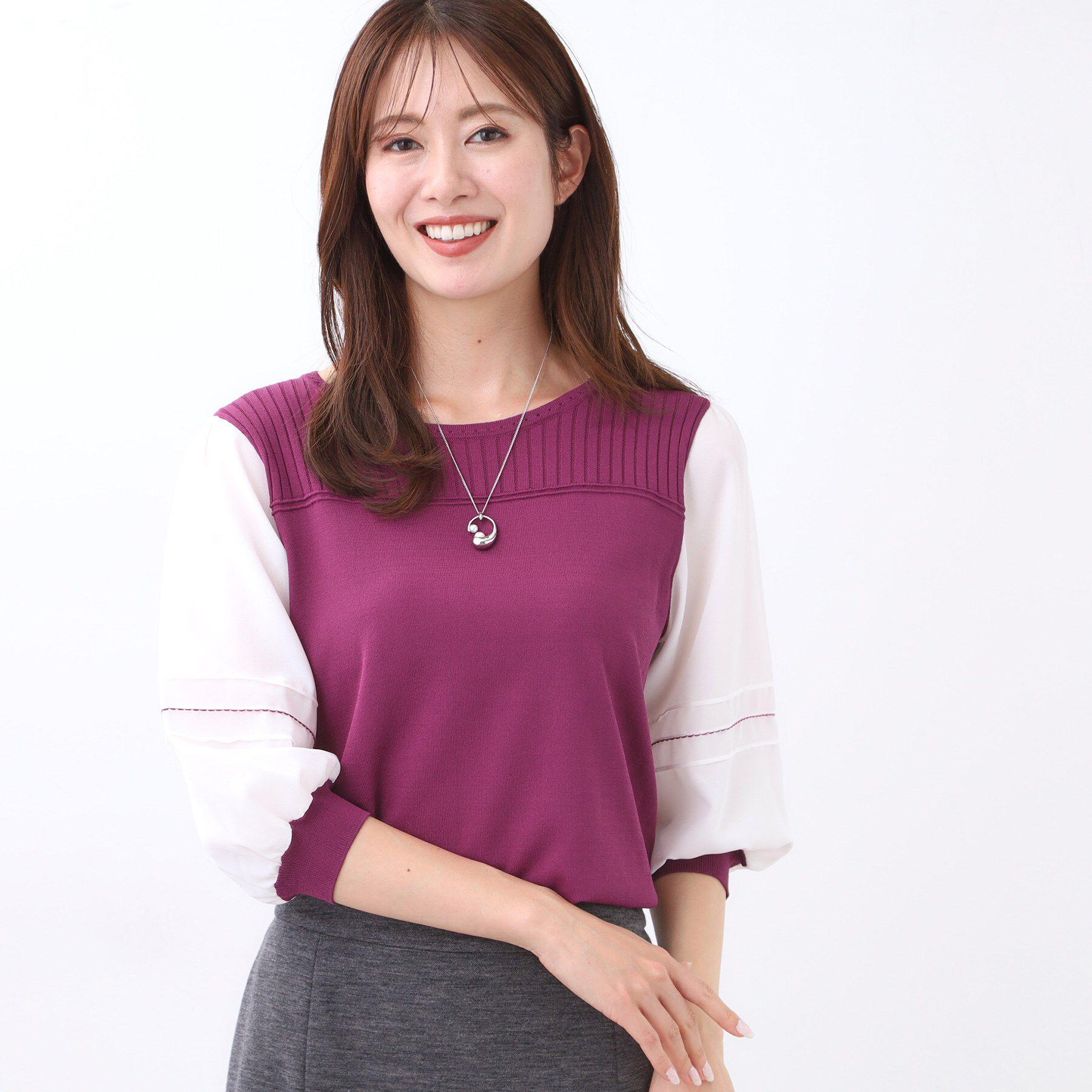 Reflect「【WEB先行カラーあり／手洗い可】ジョーゼットスリーブ&times;ニット」|Tシャツ・カットソー|ピンク(574)