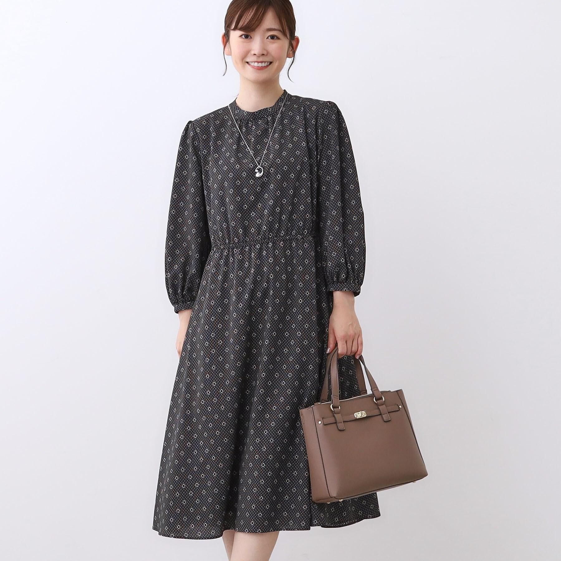 Reflect「【きちんと見え／通勤／セレモニーにおすすめ◎】ドット&times;ダイヤ柄ワンピース」|ワンピース|ブラック(119)