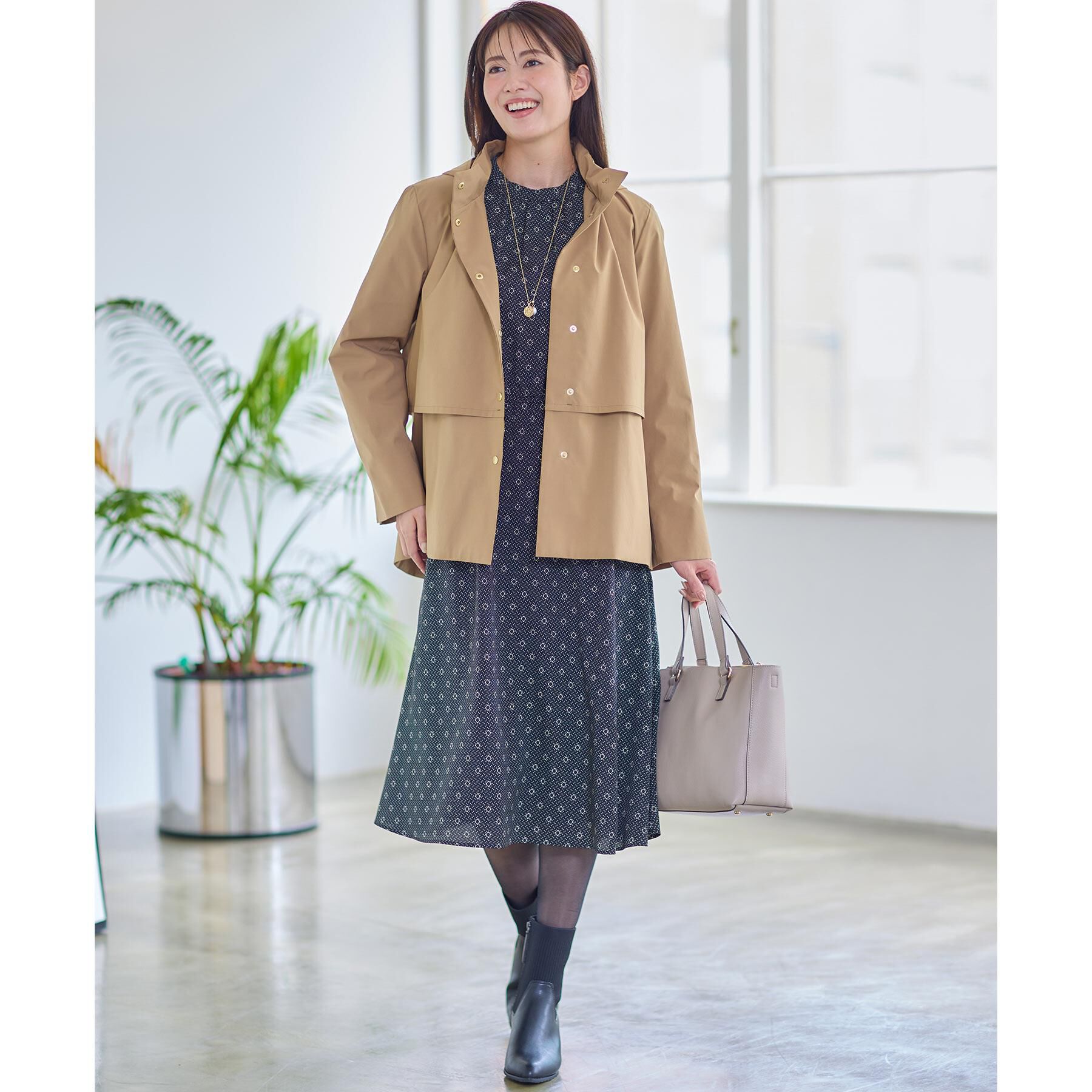 Reflect「【きちんと見え／通勤／セレモニーにおすすめ◎】ドット&times;ダイヤ柄ワンピース」|ワンピース|