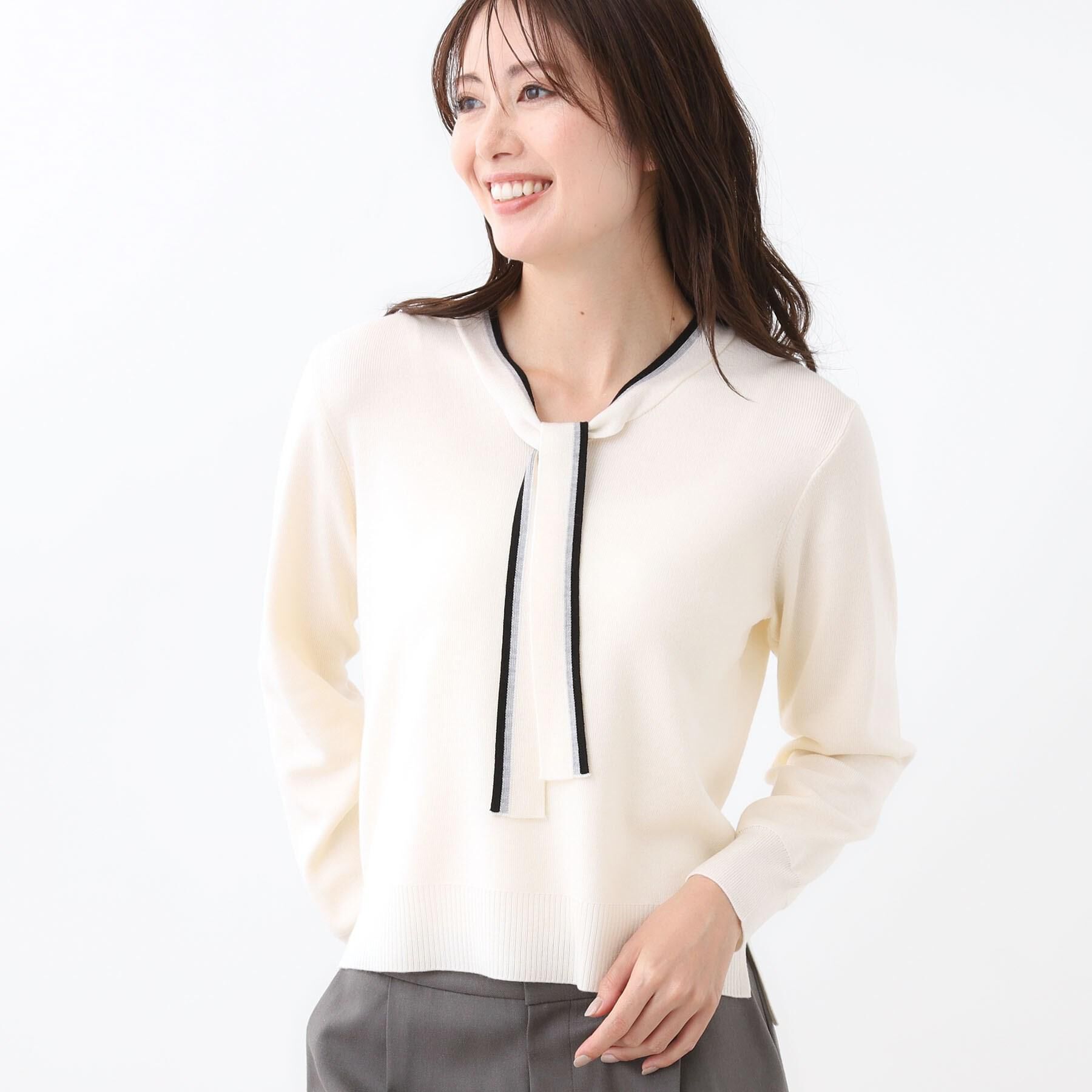 Reflect「【秋映え／なめらかな着心地】バイカラーボウタイ付きニット」|ニット・セーター|