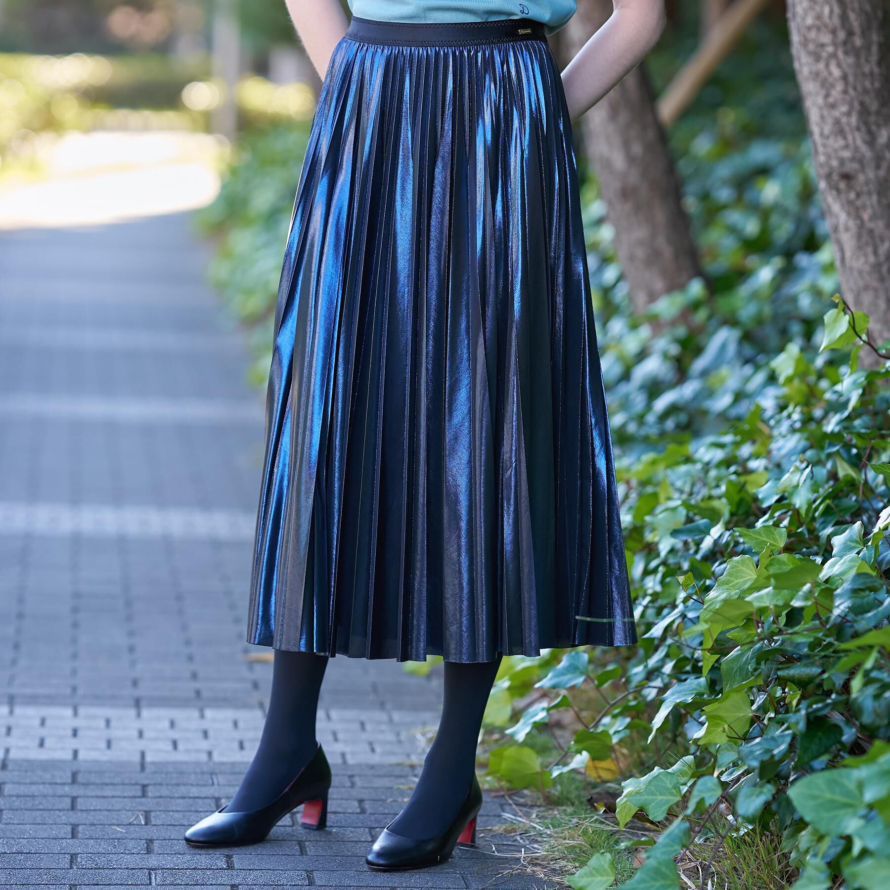 DRESSTERIOR「【洗える/ストレッチ性/オンオフ】箔プリントプリーツスカート」|スカート|ネイビー(094)